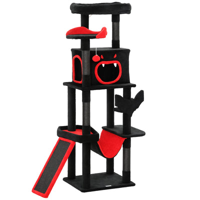 PawHut Gothic Cat Tree, 152 cm Multi-Level Cat Tower for Large Cats with Coffin Bed, Large Condo, for Halloween 