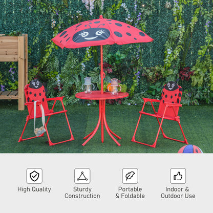Outsunny Kids Outdoor Table and Chairs Garden Furniture Ladybird Pattern with Removable & Height Adjustable Sun Umbrella, Red 