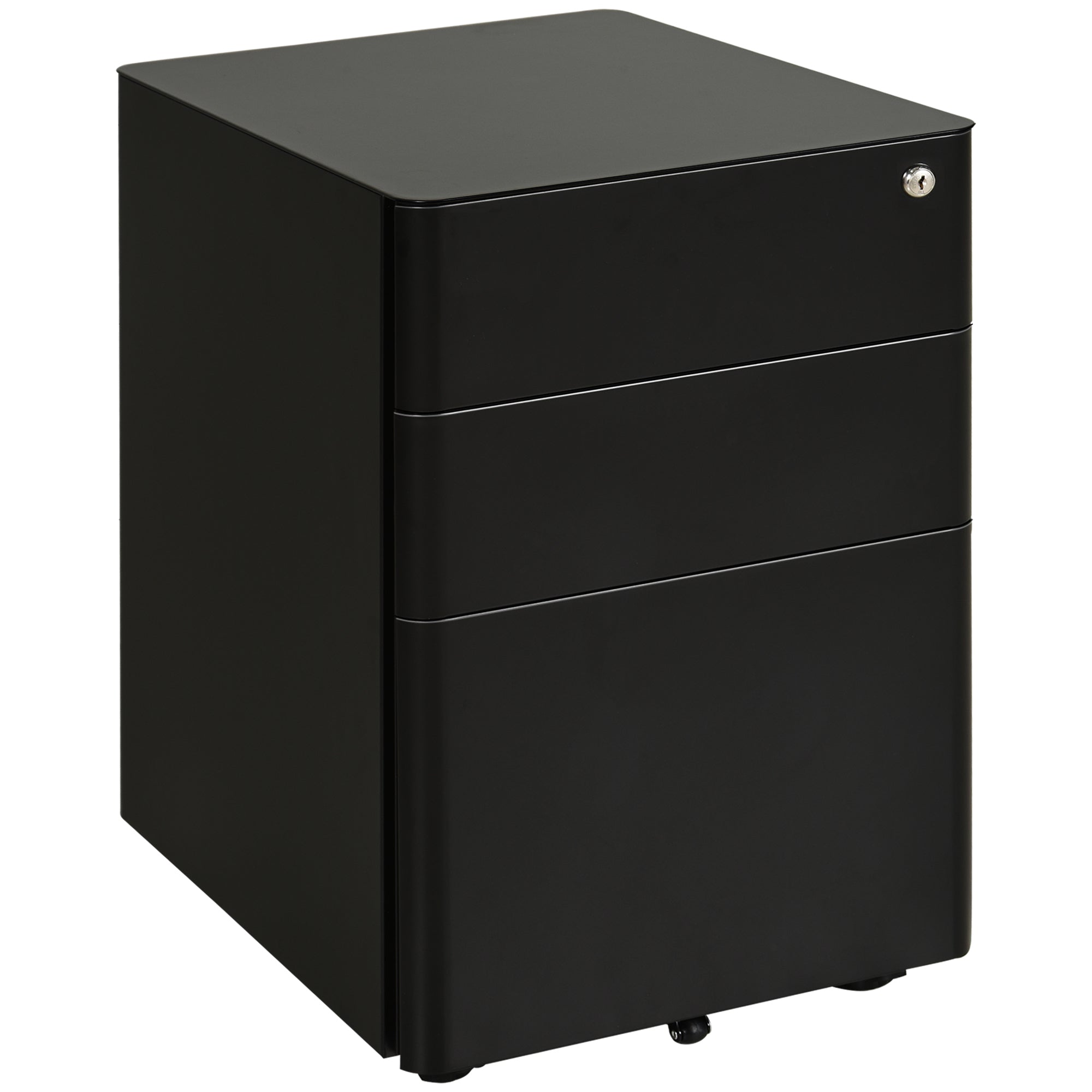 Vinsetto Lockable Cabinet, Rolling Filing Cabinet with 3 Drawers, Steel Office Drawer Unit for A4, Letter, Legal Sized Files 