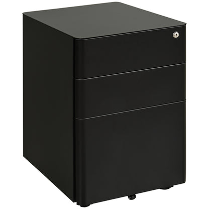Vinsetto Lockable Cabinet, Rolling Filing Cabinet with 3 Drawers, Steel Office Drawer Unit for A4, Letter, Legal Sized Files 