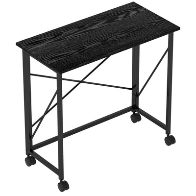 HOMCOM 80 cm Folding Desk on Wheels - Black 