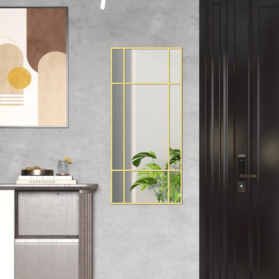 HOMCOM Decorative Grid Wall Mirror, with Back Hooks - Gold Tone 
