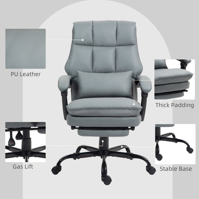 HOMCOM Faux Leather Reclining Office Chair, with Footrest - Grey 