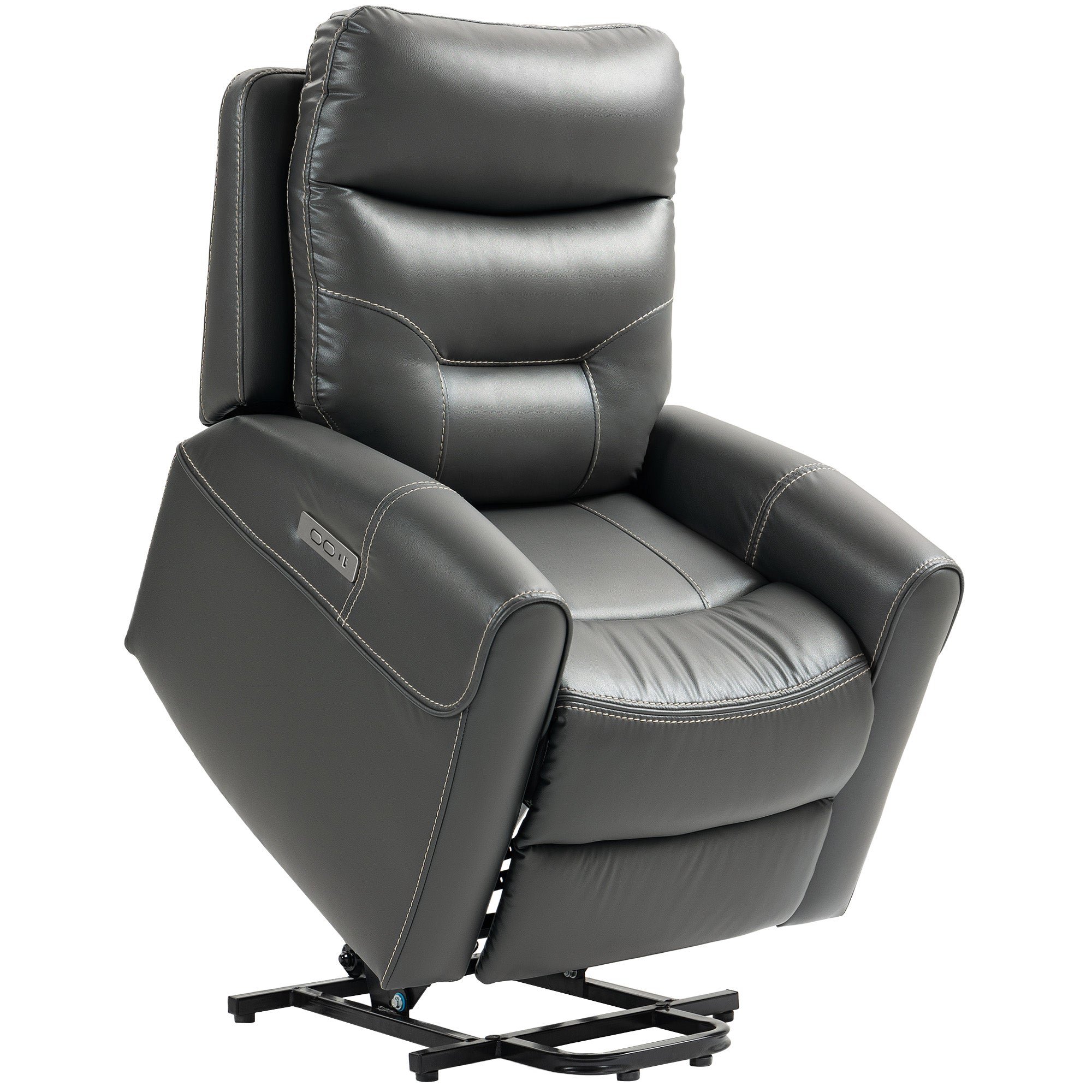 HOMCOM Power Lift Recliner Chair for Elderly, Overstuffed Faux Leather Riser and Reclining Chair with USB A+C Ports, Remote Control, Recliner Armchair for Living Room, Charcoal Grey 