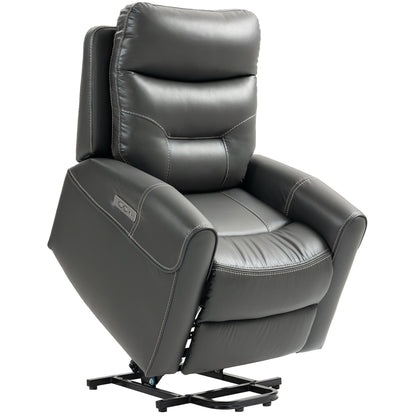HOMCOM Power Lift Recliner Chair for Elderly, Overstuffed Faux Leather Riser and Reclining Chair with USB A+C Ports, Remote Control, Recliner Armchair for Living Room, Charcoal Grey 