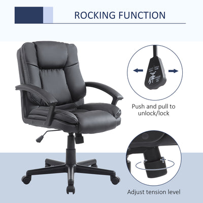HOMCOM Office Chair, Computer Desk Chair, Mid Back Executive Chair with Adjustable Height and Swivel Rolling Wheels for Home Study, Black 