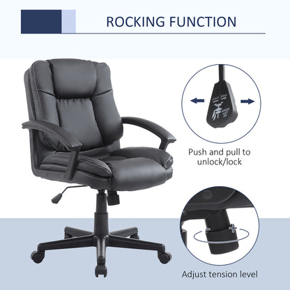 HOMCOM Office Chair, Computer Desk Chair, Mid Back Executive Chair with Adjustable Height and Swivel Rolling Wheels for Home Study, Black 