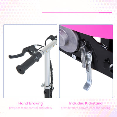 HOMCOM Foldable Electric Scooter Ride on for Kids 12V 120W W/Brake Kickstand-Pink 