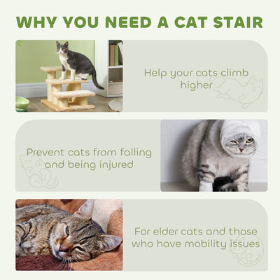 PawHut Pet Stairs 3-step Pet Ladder Cat dog Stairs Climb Ladder Cat Tree, Beige 