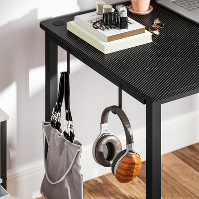HOMCOM L-Shaped Computer Gaming Desk with Fabric Bag, Hooks and Cable Management, 145 x 81 x 76cm - Black 