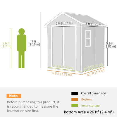 Outsunny 6 x 5ft Garden Shed, Plastic Shed with Floor, Window, Lockable Doors and Vents, Wood Effect Resin Tool Shed for Outdoor Patio, Light Grey 