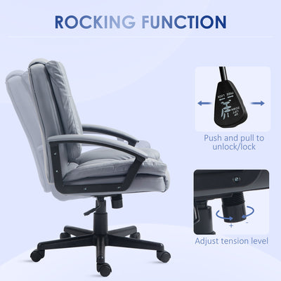 HOMCOM Office Chair, Computer Desk Chair, Mid Back Executive Chair with Adjustable Height and Swivel Rolling Wheels for Home Study, Light Grey 