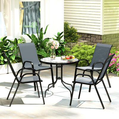 Outsunny Five-Piece Steel Patio Set, with Glass-Top Table - Dark Grey 
