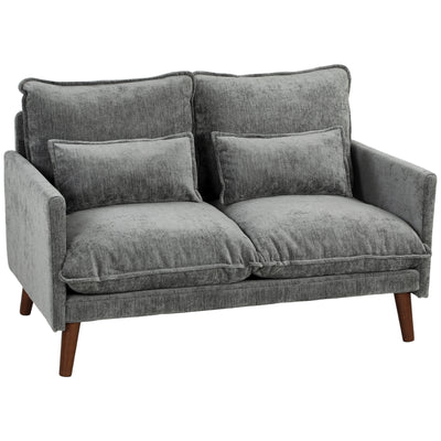 HOMCOM 2 Seater Sofa, Loveseat Sofa with Spring Cushions, Wide and Deep Seat, Wood Legs, Grey