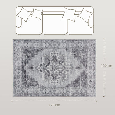 HOMCOM Vintage Area Rug, Non-Slip Washable Rug, Flannel Floor Carpet for Living Room, Bedroom, Dining Room, Home Office, 170 x 120 cm, Grey 