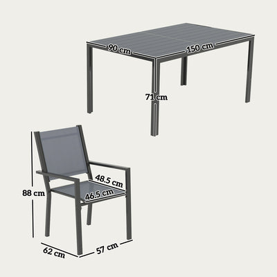 Outsunny 7 Piece Garden Dining Set, Outdoor Furniture Set with 6 Stackable Chairs and 150 cm Rectangle Table, WPC Slatted Top, Rust-Resistant Steel Frame, for Garden, Porch, Terrace 