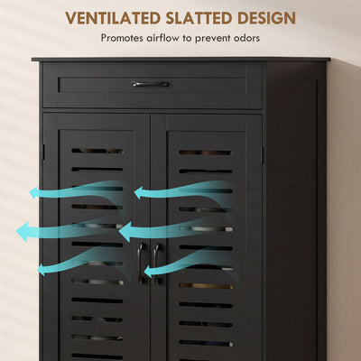 HOMCOM Shoe Cabinet with Louvered Doors, Modern Shoe Storage Cabinet with Drawer and Adjustable Shelves, Black 