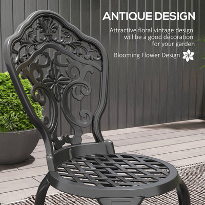 Outsunny 3 Piece Cast Aluminium Garden Bistro Set for 2 with Parasol Hole, Outdoor Coffee Table Set, Two Armless Chairs and Round Coffee Table for Balcony, Patio, Black 