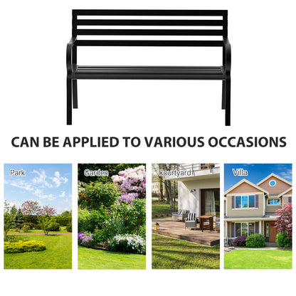 Outsunny Stylish 2 Seater Metal Garden Porch Chair Bench Stable Patio Outdoor Park Metal Bench - Black 