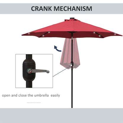 Outsunny 2.7m Patio Garden Umbrella Outdoor Parasol with Tilt Crank and 24 LEDs Lights (Red) 