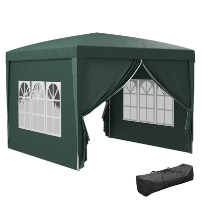 Outsunny 3 x 3m Pop Up Gazebo, Wedding Party Canopy Tent Marquee with Carry Bag and Windows, Green 