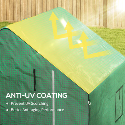 Outsunny Greenhouse Cover Replacement Walk-in PE Hot House Cover with Roll-up Door and Windows, 140 x 143 x 190cm, Green 