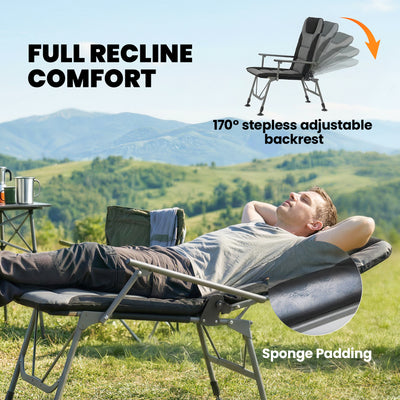 Outsunny Camping Chair Padded Reclining Folding Chair with Wide Armrests for Adults Black 