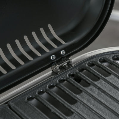Outsunny Foldable Gas BBQ Grill 2 Burner Garden Barbecue Trolley w/ Lid Side Shelves Storage Pocket Piezo Ignition Thermometer, Aluminium Alloy 