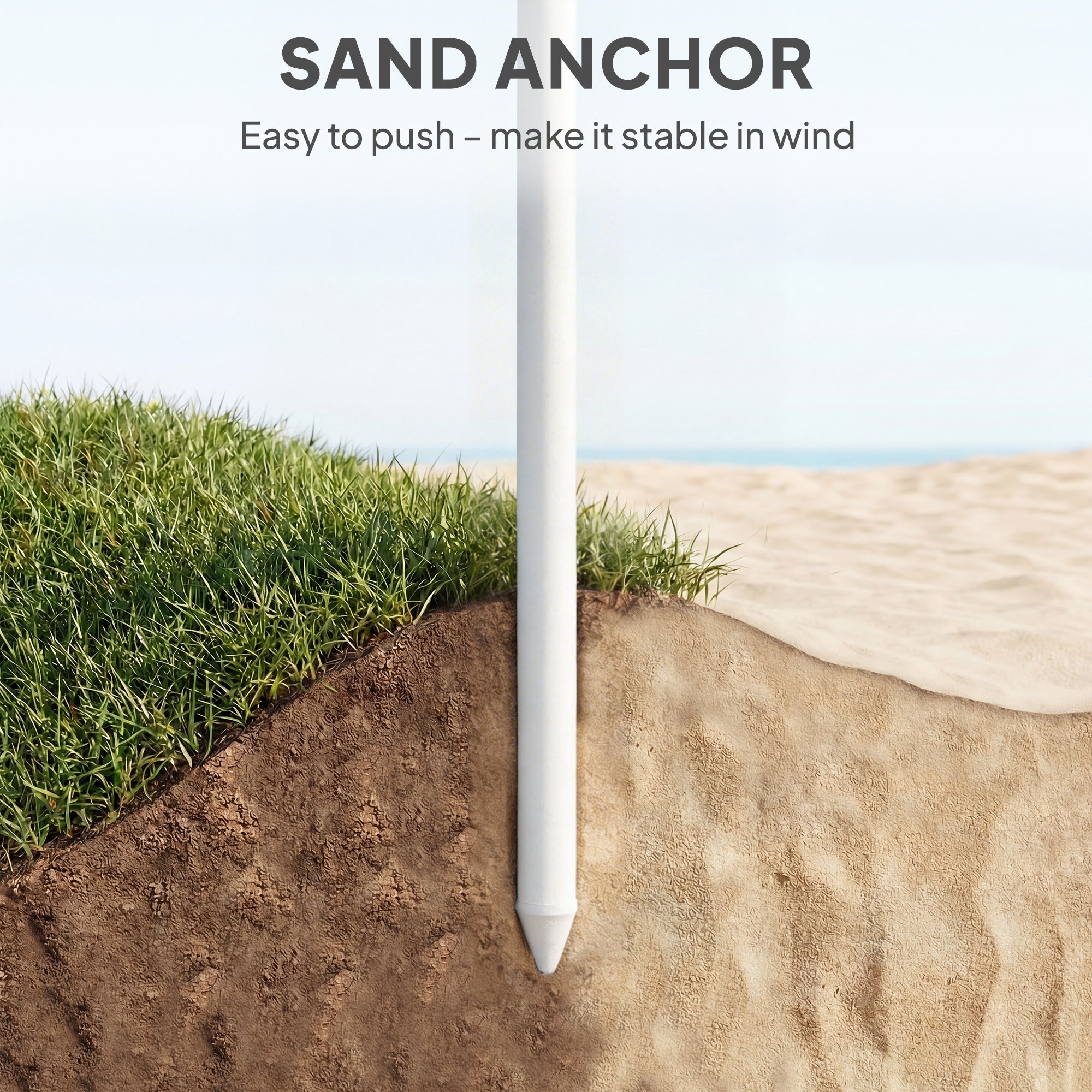 Outsunny 1.8 m Beach Umbrella Parasol with Sand Anchor, Portable Tilting Garden Parasol with Adjustable Height, Light Grey 