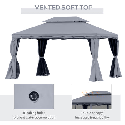 Outsunny 3 x 4m Aluminium Garden\'c2\'a0Gazebo, Marquee Canopy Shelter Pavilion Party Tent with Nets and Curtains for Garden and Deck, Dark Grey 