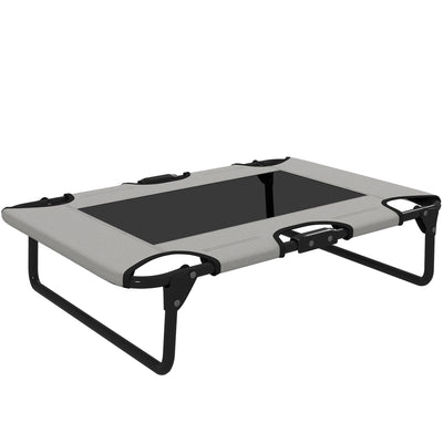 PawHut Portable Raised Dog Bed, Elevated Pet Cot with Breathable Mesh for Indoor Outdoor, for Small Medium Dogs, Light Grey 
