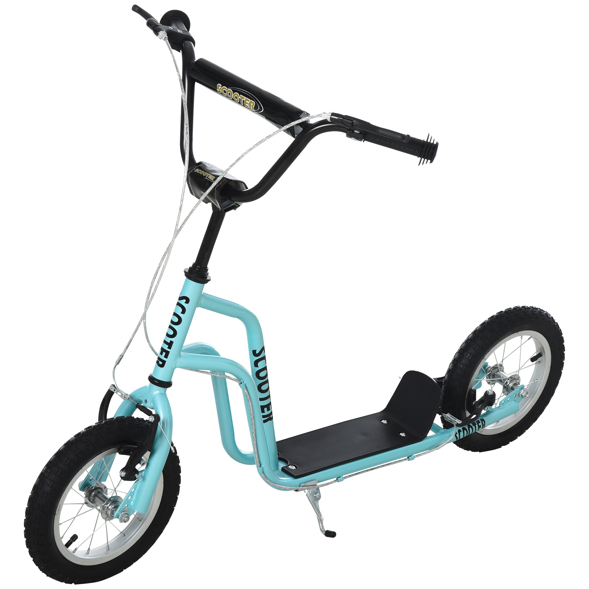 HOMCOM Stunt Scooter, Kids Scooter, 12'' Rubber Tyre Kick Scooter with Adjustable Handlebar, Dual Brakes, Blue 