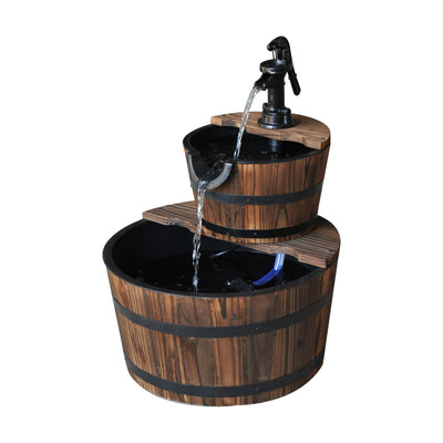 Outsunny Wooden Water Pump Fountain, 2 Tier-Fir Wood 