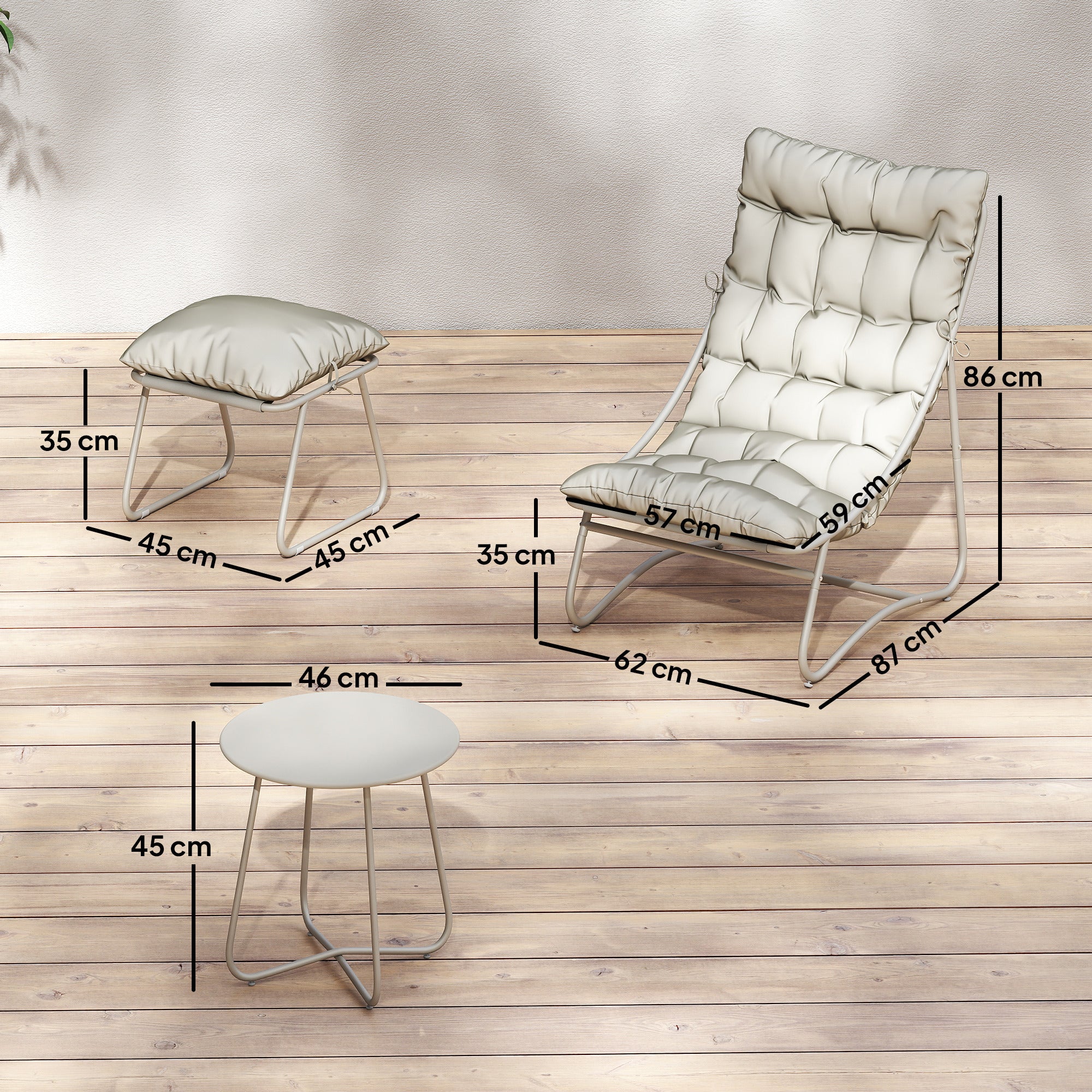 Outsunny Bistro Set for Garden, 3 Piece Outdoor Table and Chair with Footstool and Removable Cushions, Comfy Balcony Furniture 