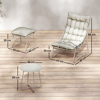 Outsunny Bistro Set for Garden, 3 Piece Outdoor Table and Chair with Footstool and Removable Cushions, Comfy Balcony Furniture 