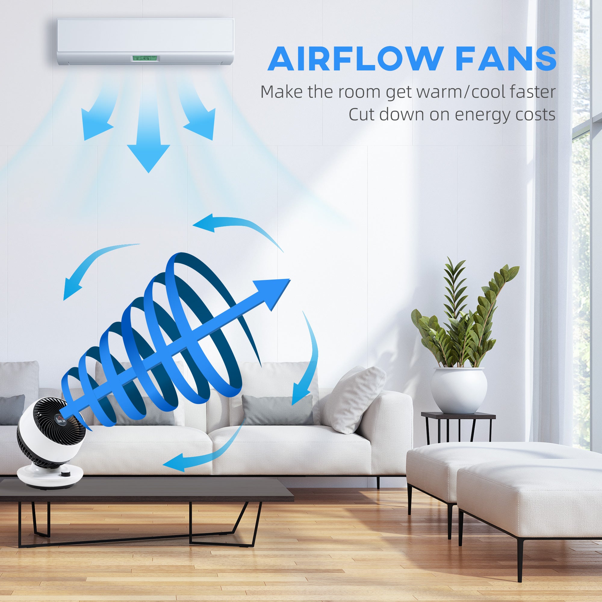 HOMCOM Room Air Circulator Desk Fan with 3 Speed, 70° Oscillating 90° Tilt, Tabletop Fan for Living Room, Bedroom, Office, White