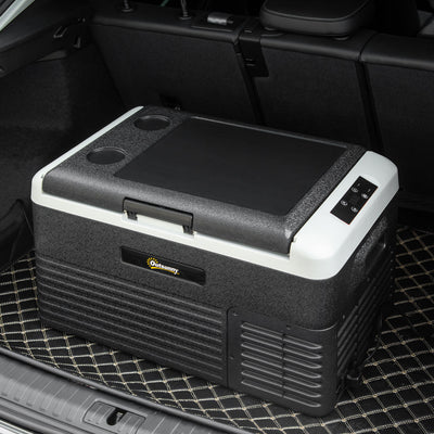 Outsunny 30L Car Refrigerator, Portable Compressor Car Fridge Freezer, Electric Cooler Box with 12/24V DC and 110-240V AC for Camping, Driving, Picnic, Down to -20\'e2\'84\'83 