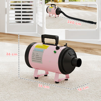 PawHut 2200W Dog Hair Dryer with Adjustable Temperature & Velocity, 3 Different Nozzles, Pink 