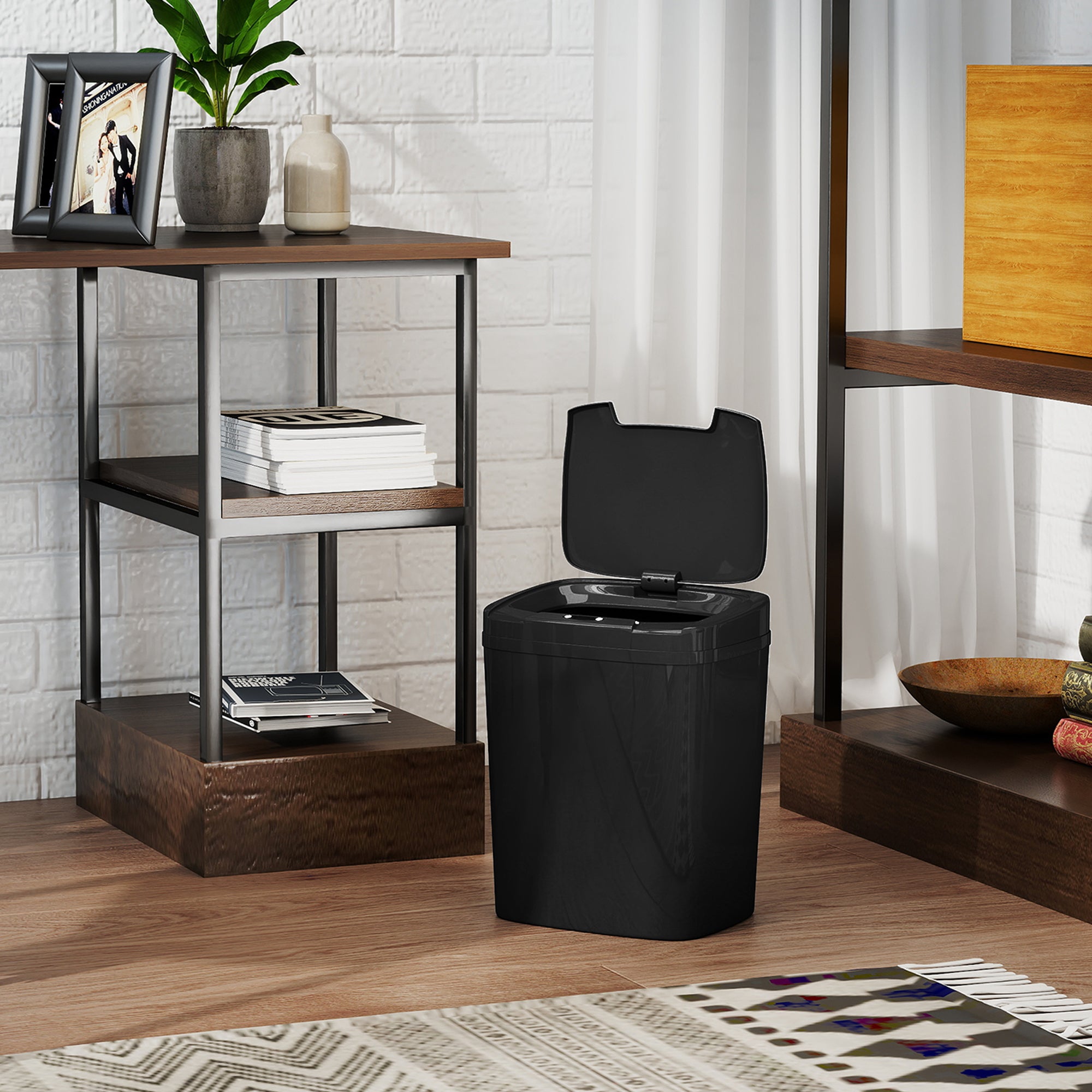 HOMCOM 15L Sensor Bin, Automatic Touchless Kitchen Bin, Easy Clean, Battery Operated for Home Office, Bedroom, Bathroom, Black 