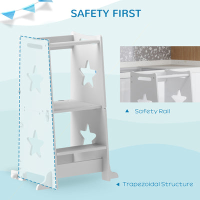AIYAPLAY 2-in-1 Toddler Step Stool with Safety Rail for Kitchen, Bathroom, White 
