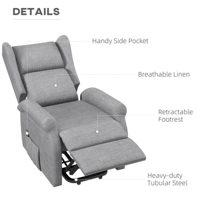 HOMCOM Power Lift Recliner Armchair, Electric Lift Chair for Elderly, Fabric Riser and Reclining Chair with Remote Control, Side Pockets, Extended Footrest, for Living Room, Grey 