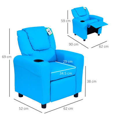 HOMCOM Kids Recliner Chair, PU Leather with Adjustable Backrest, Footrest, Padded Headrest, Blue 