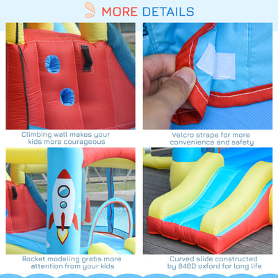 Outsunny Bounce Castle Inflatable Trampoline Slide Pool Rocket Design 3.4 x 2.8 x 1.85m 