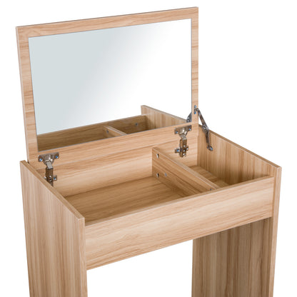 HOMCOM Dressing Table with Mirror and Stool, Vanity Makeup Table with Flip Up Mirror, Vanity Desk with Storage Unit and Padded Seat, Wood 