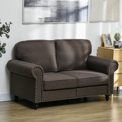 HOMCOM Two-Seater Mid-Century Sofa, with Pocket Springs - Dark Brown 