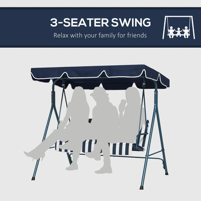 Outsunny Three-Seater Garden Swing Chair, with Adjustable Canopy - Blue Stripe 