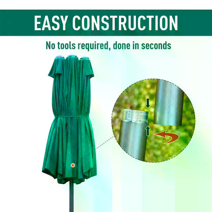 Outsunny 4.6M Sun Umbrella Canopy Double-sided Crank Sun Shade w/ Cross Base Dark Green 