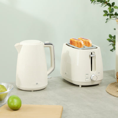 HOMCOM Kettle and Toaster Set, 1.7L 3000W Fast Boil Kettle & 2 Slice Toaster Kitchen Set with 7 Level Browning Controls, Defrost, Reheat, Boil-dry Protection, Cream White 