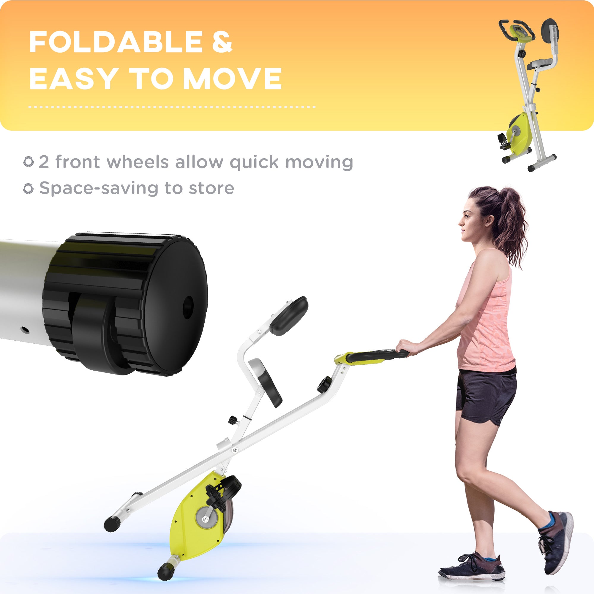 HOMCOM Exercise Bike Fitness Bicycle Indoor trainer Foldable 8-level Magnetic Resistance Adjustable w/LCD Monitor Pulse Sensor, Yellow 