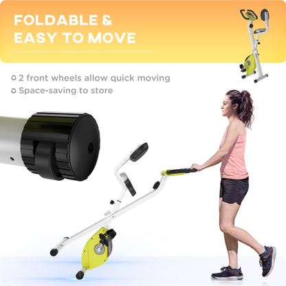 HOMCOM Exercise Bike Fitness Bicycle Indoor trainer Foldable 8-level Magnetic Resistance Adjustable w/LCD Monitor Pulse Sensor, Yellow 